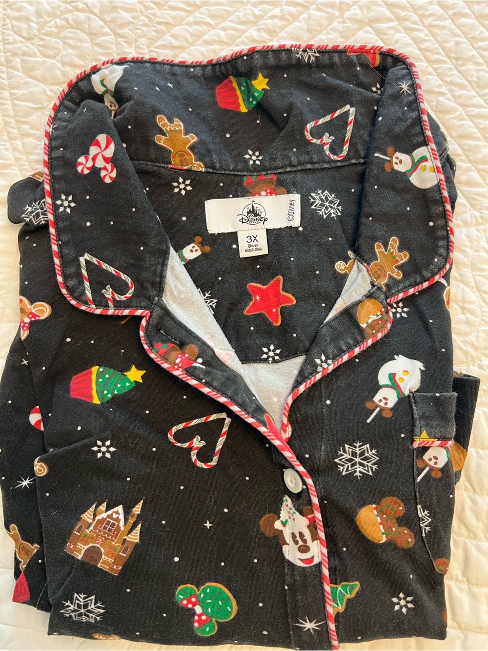 Disney Black Holiday Pajama Set with Red-Trim and Multicolor Festive Print